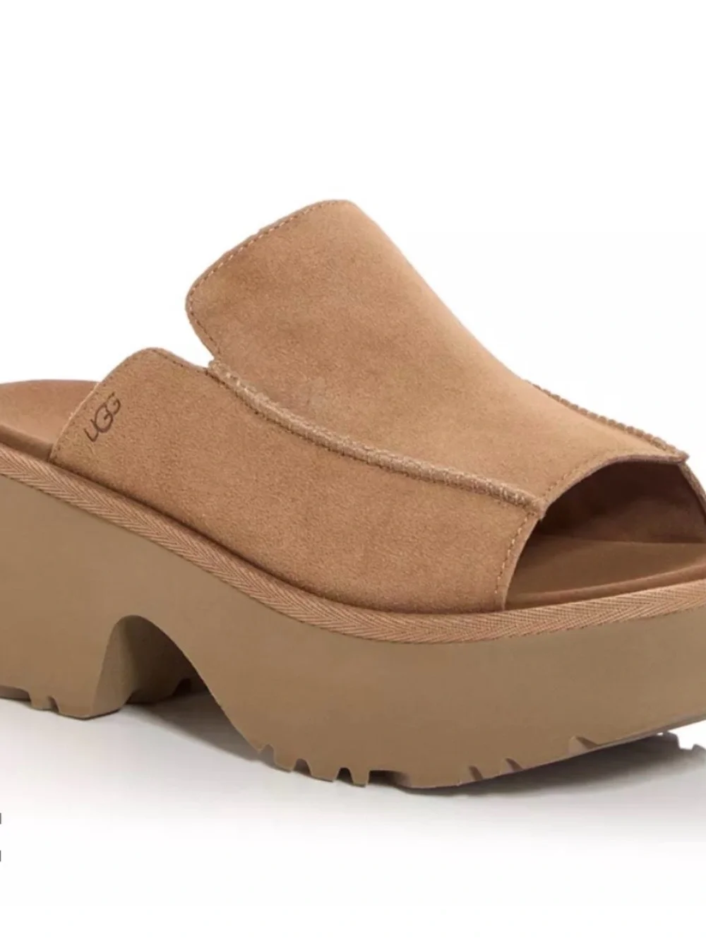 UGG Suede Platform Slide Sandals Camel Tan Square Toe Wedge Slides Sz 9